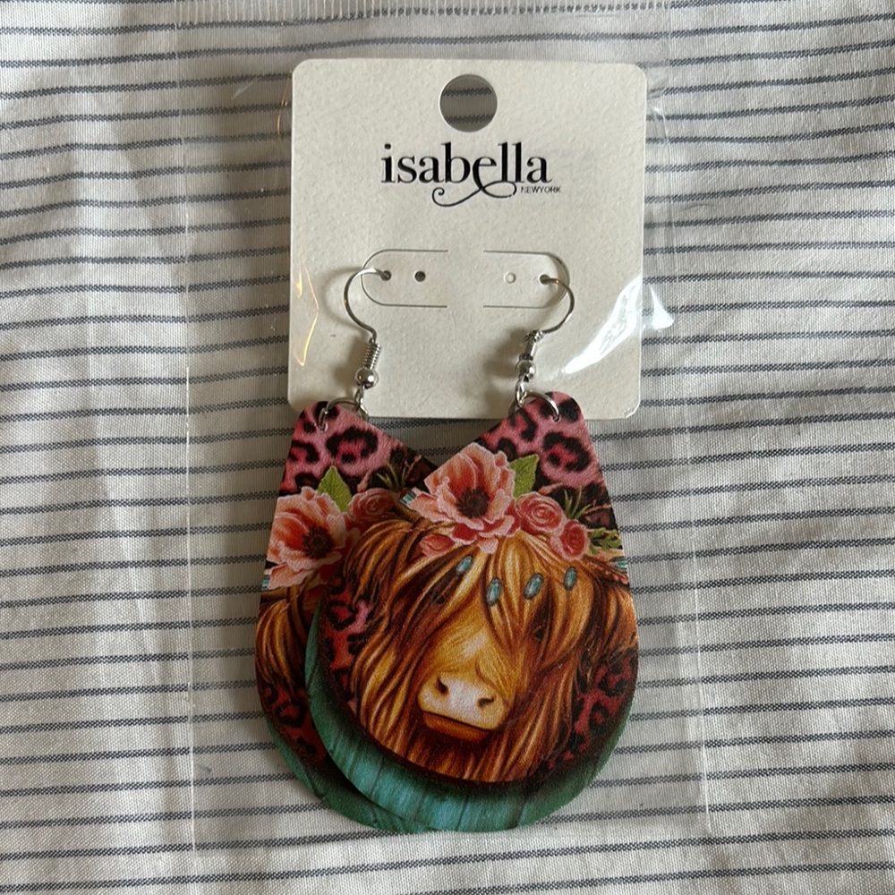 Isabella Pink and Brown Highland Cow Earrings